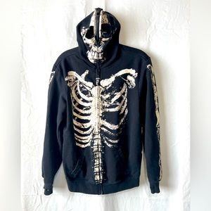 Mens RUDE Hoodie Hot Topic Full Face Zip Skeleton